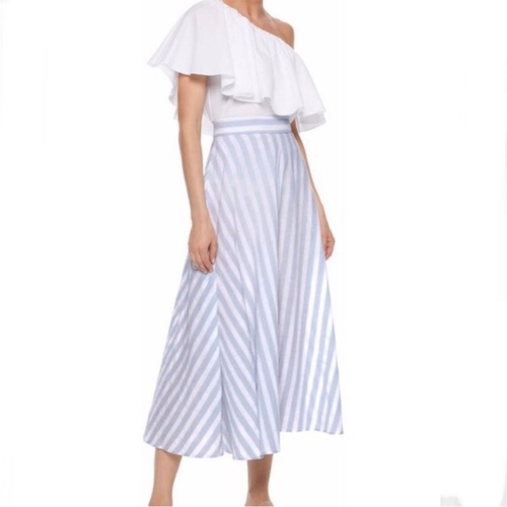Iris & Ink Skirt Size US 2 Blue And White Stripe A-line Midi Skirt EUC